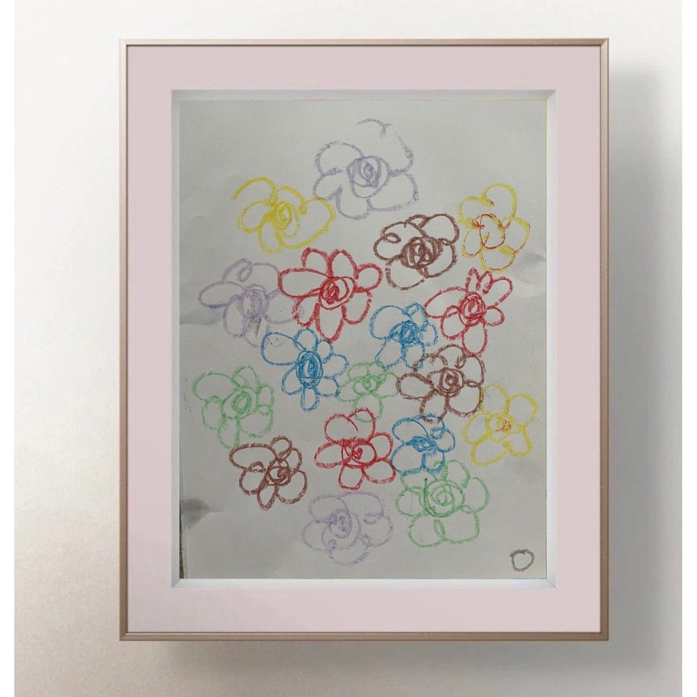 OMAN 7.5x11 Original Abstract Floral Drawing Flowers Pastel Sketch Fine Paper